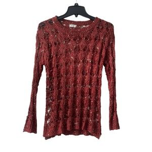 WOMEN RED SWEATER WITH GOLD SEQUINS SIZE SMALL
